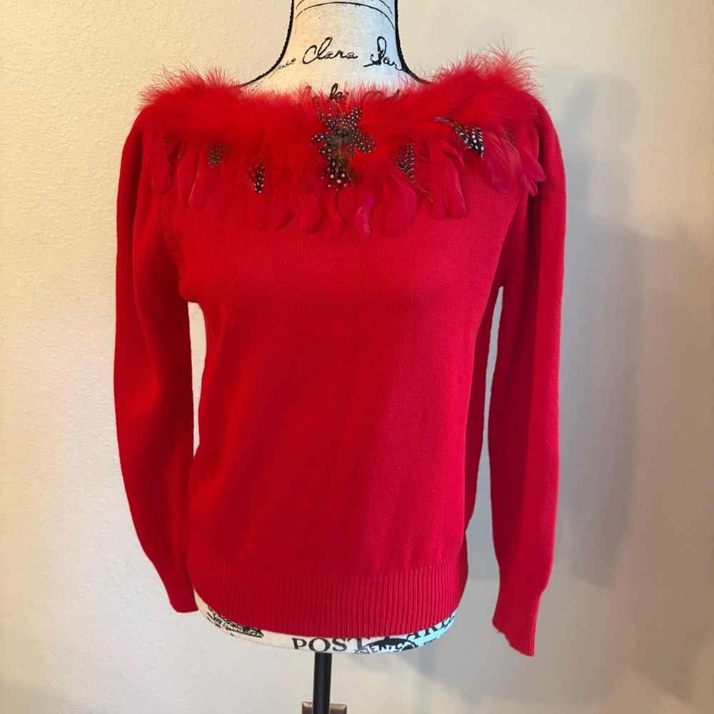 Vintage 90’s Red Feather Sweater